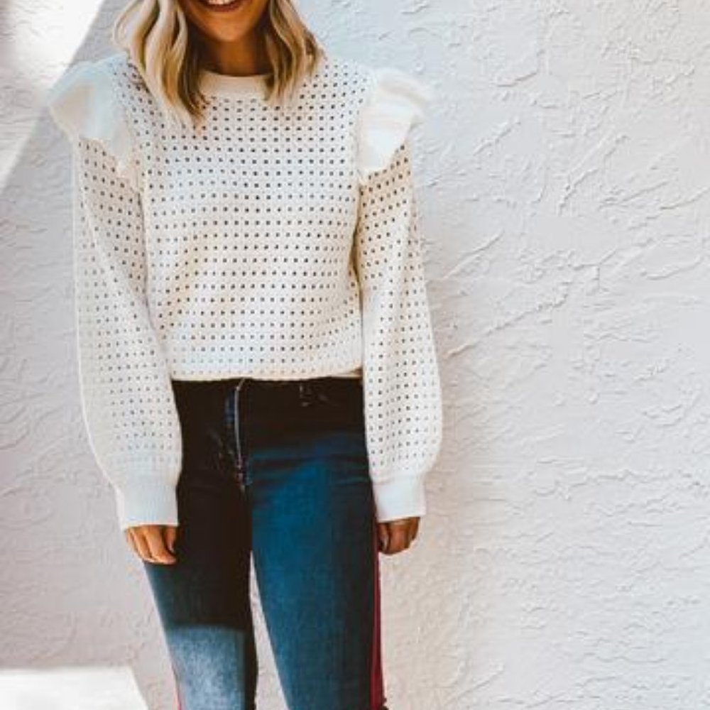 Sasha Pointelle Ruffled Sweater